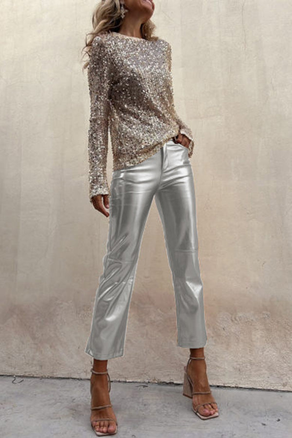 Elegant and practical metallic pants with a high waist